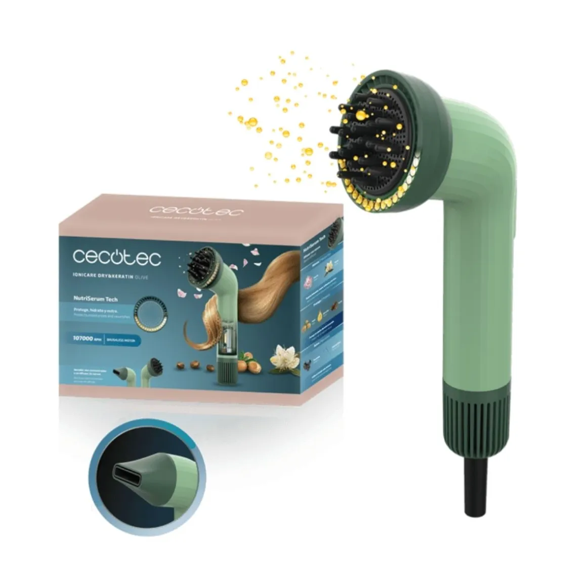 Secador de pelo Cecotec IoniCare Dry&Keratin 1200W 107000 rpm verde