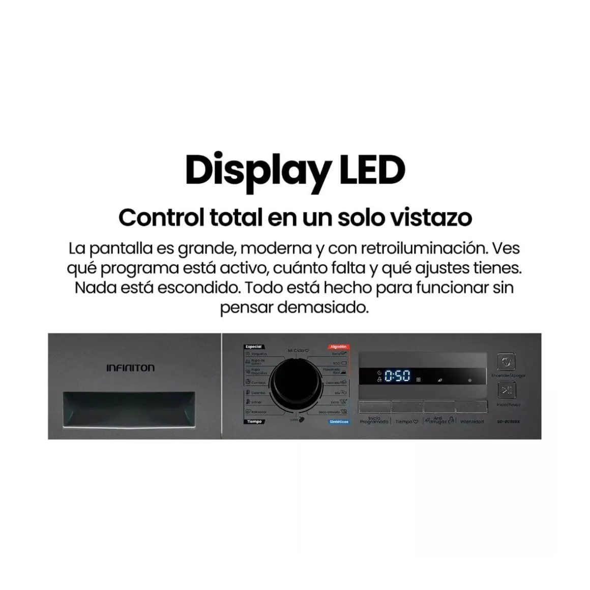 Secadora bomba de calor Infiniton SD-BC8EDX 8kg 16 programas E inox 85 cm