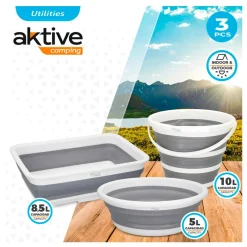 Set 3 cubos plegables Aktive gris/blanco