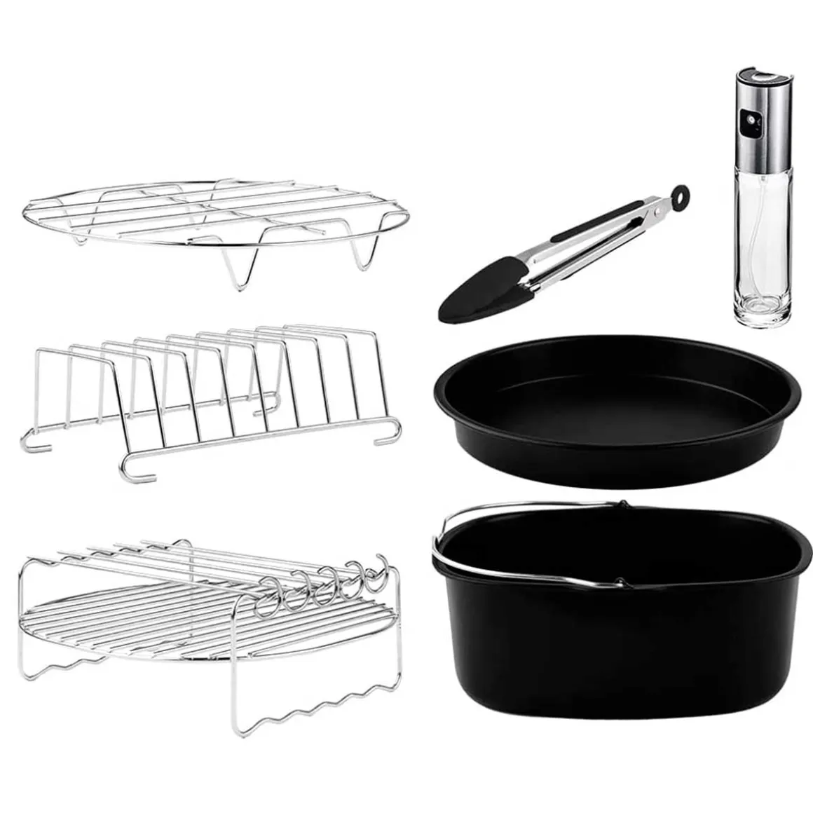 Set de 8 accesorios para freidora de Aire Cecotec Cecofry Pack Accessories libres de BPA negro/inox