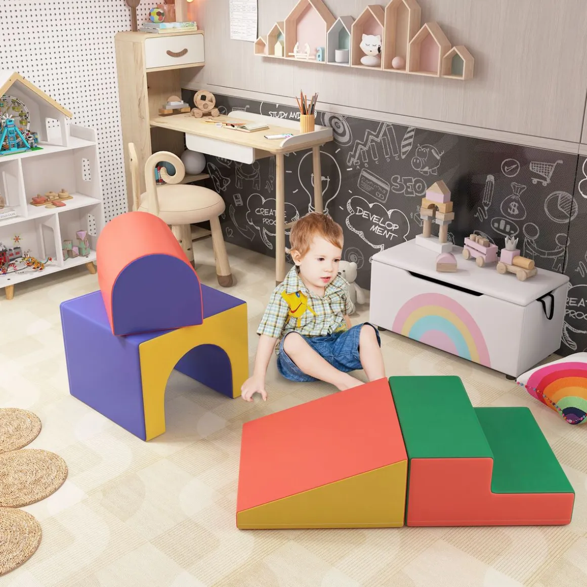 Set de 4 bloques de construcción Homcom 1-3A 39x150x50 cm
