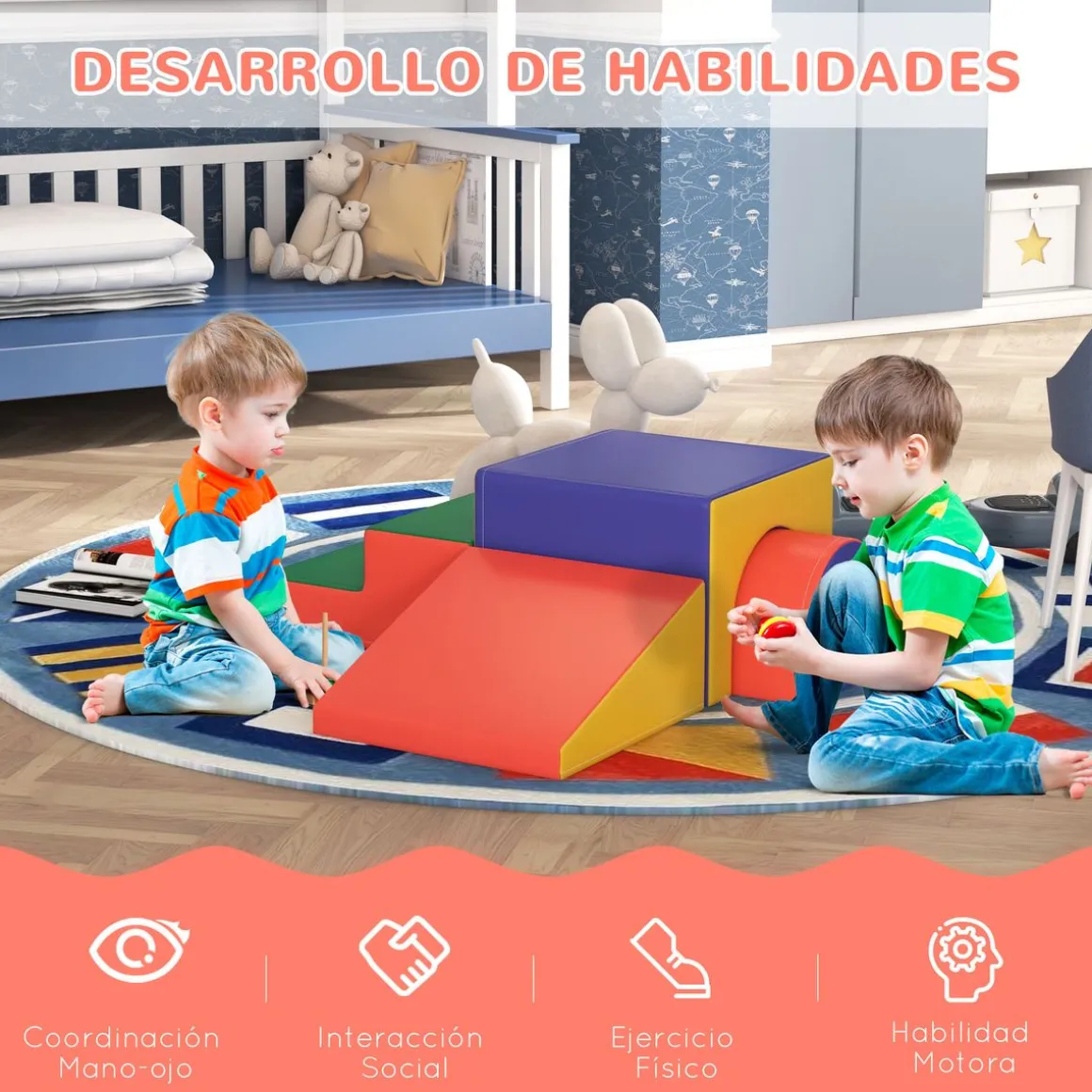 Set de 4 bloques de construcción Homcom 1-3A 39x150x50 cm