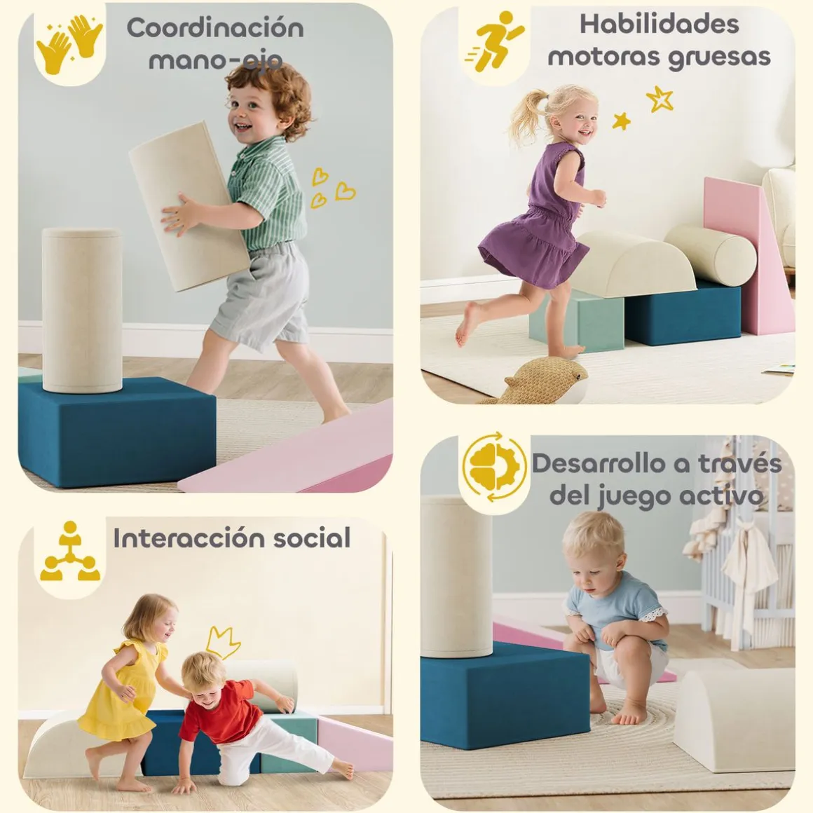 Set de 5 bloques de construcción Homcom fundas extraíbles +6 meses multicolor