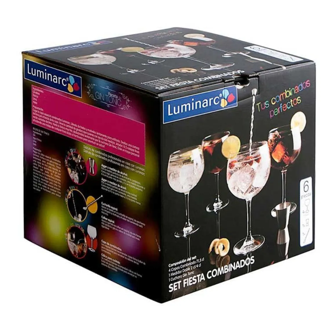 Set de 4 copas Fiesta Luminarc con cuchara mezcladora+medidor 71,5cl