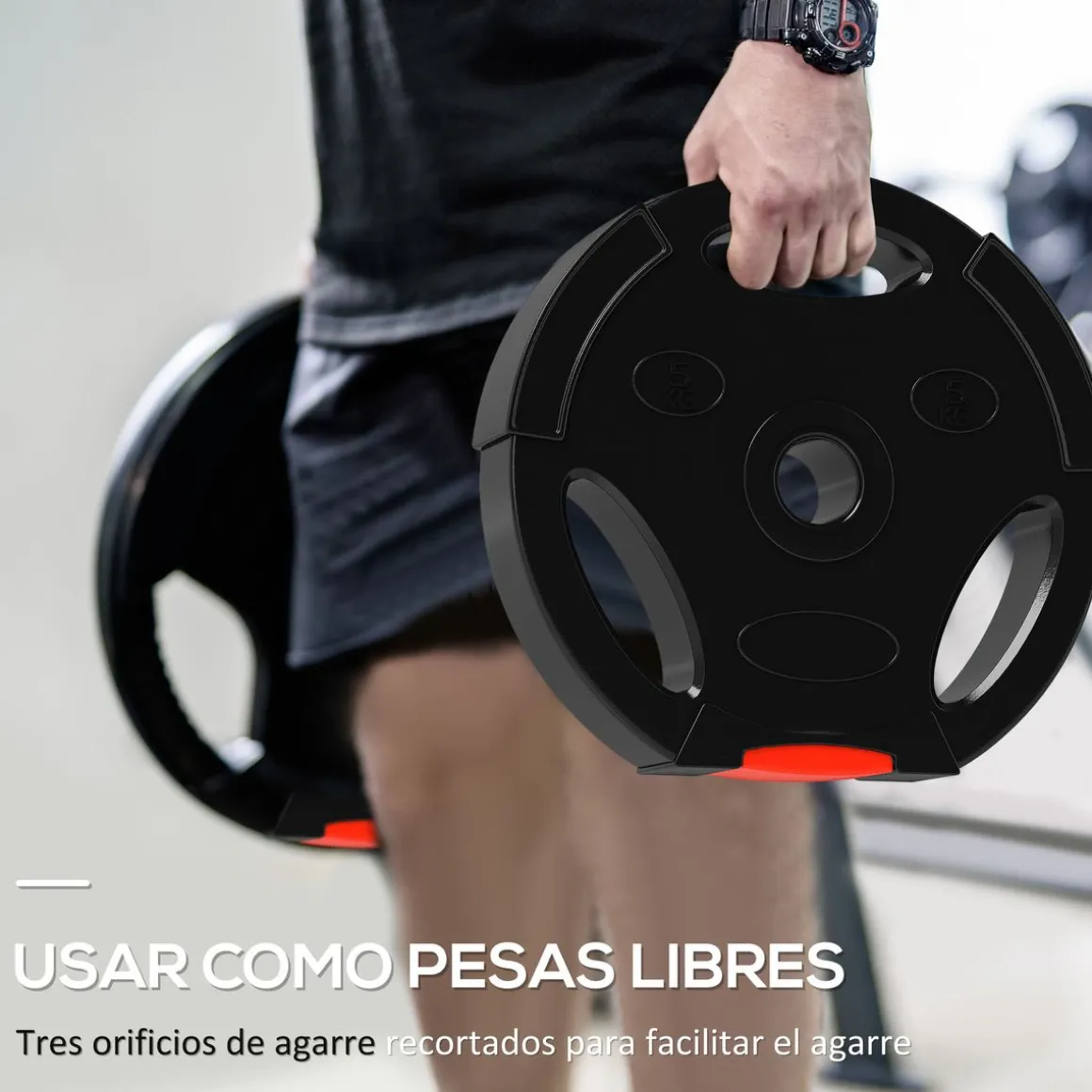 Set de 4 discos de pesas SportNow 5-10kg con orificio central negro