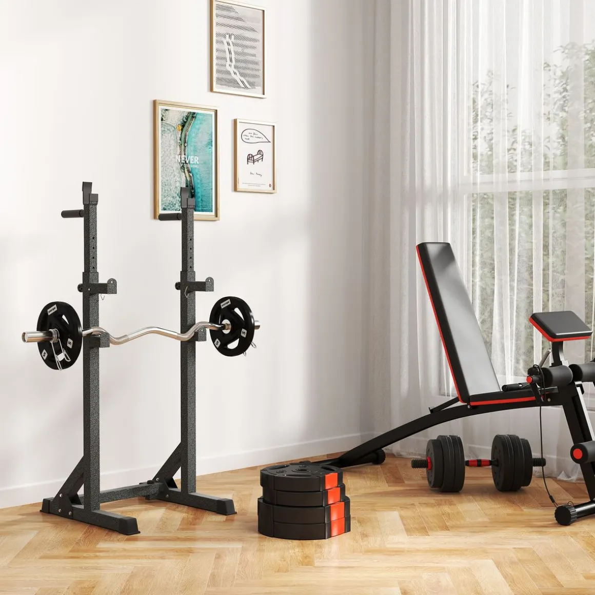Set de 4 discos de pesas SportNow 5-10kg con orificio central negro
