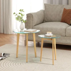 Set de 2 mesas auxiliares Primavera Homcom diseño fijo natural