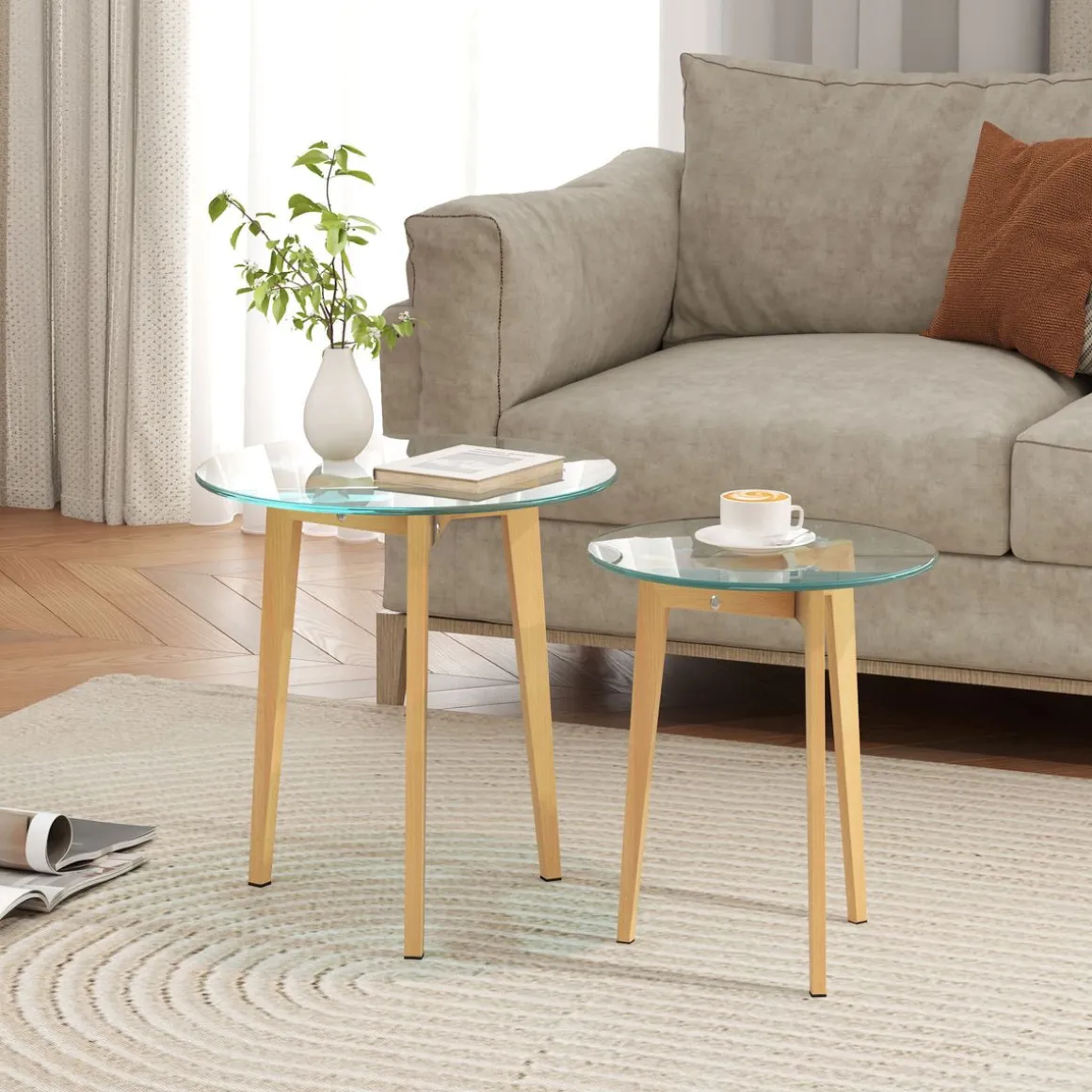 Set de 2 mesas auxiliares Primavera Homcom diseño fijo natural