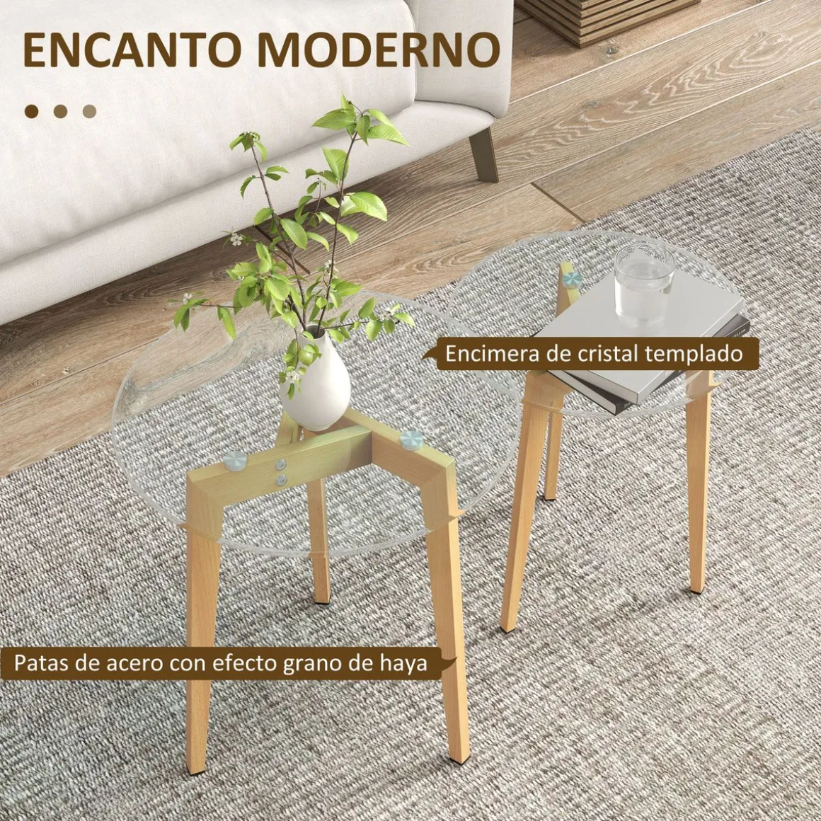 Set de 2 mesas auxiliares Primavera Homcom diseño fijo natural