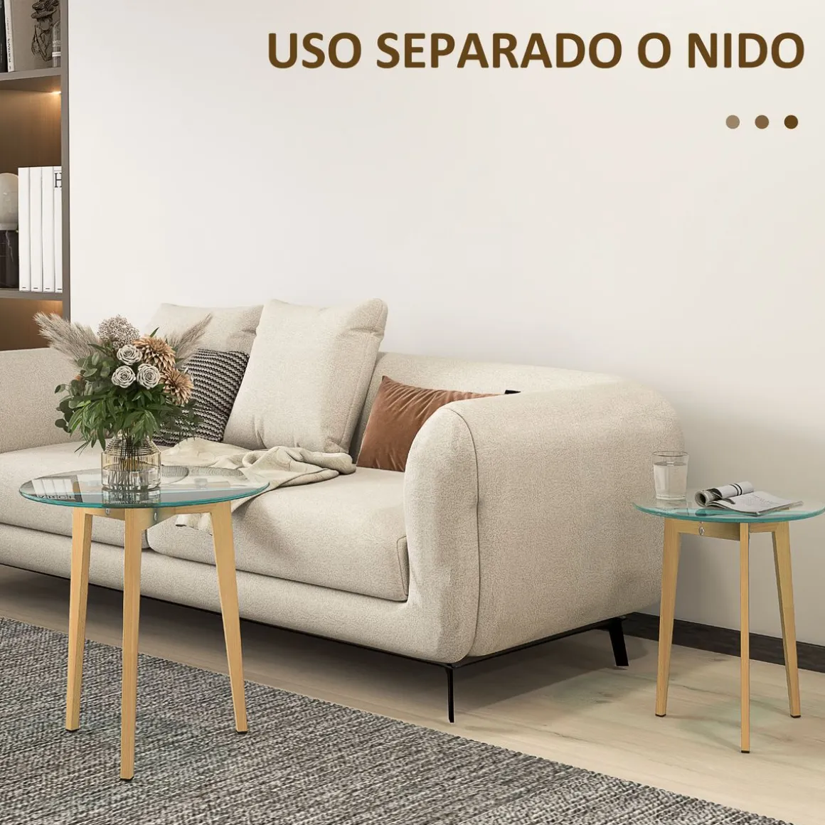 Set de 2 mesas auxiliares Primavera Homcom diseño fijo natural