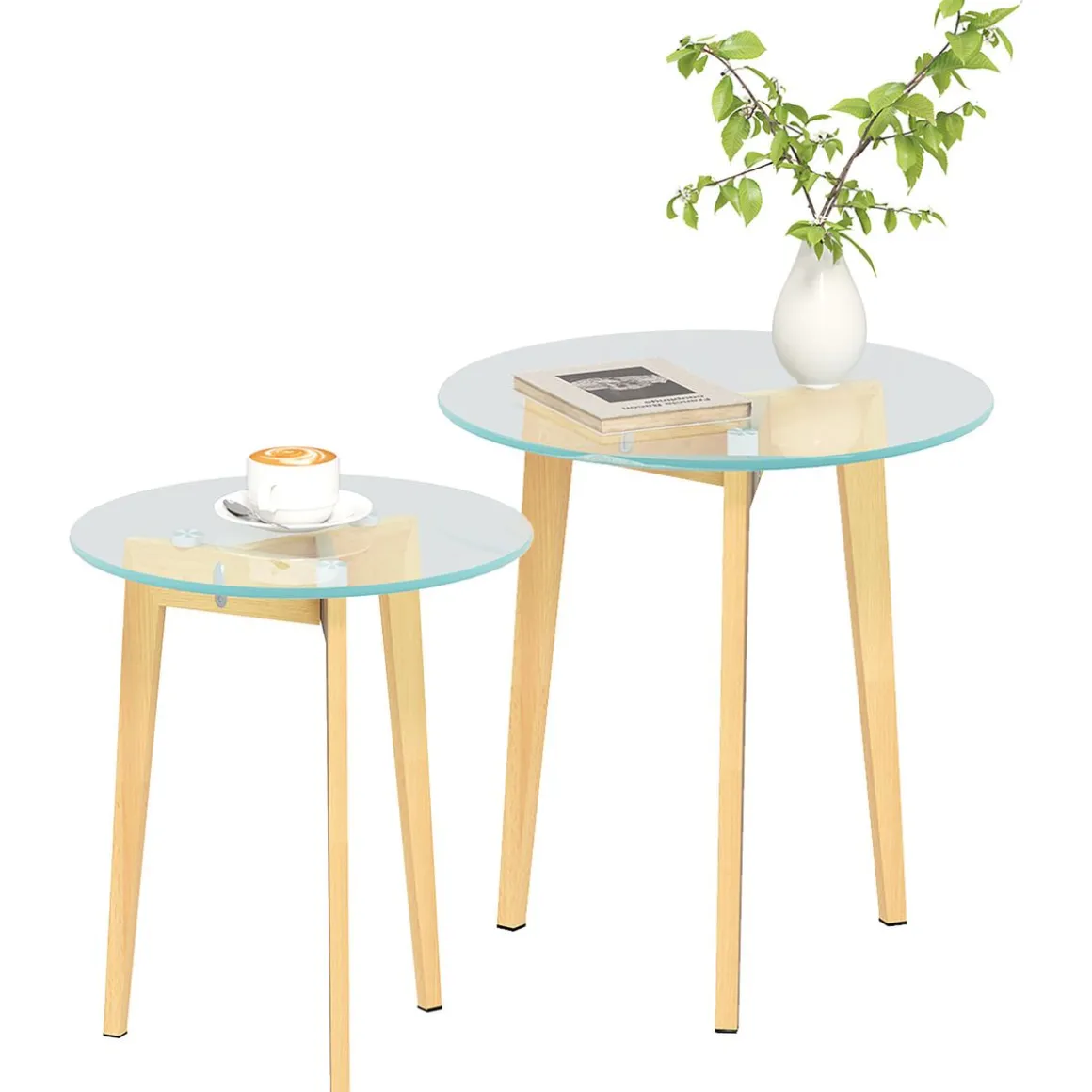 Set de 2 mesas auxiliares Primavera Homcom diseño fijo natural
