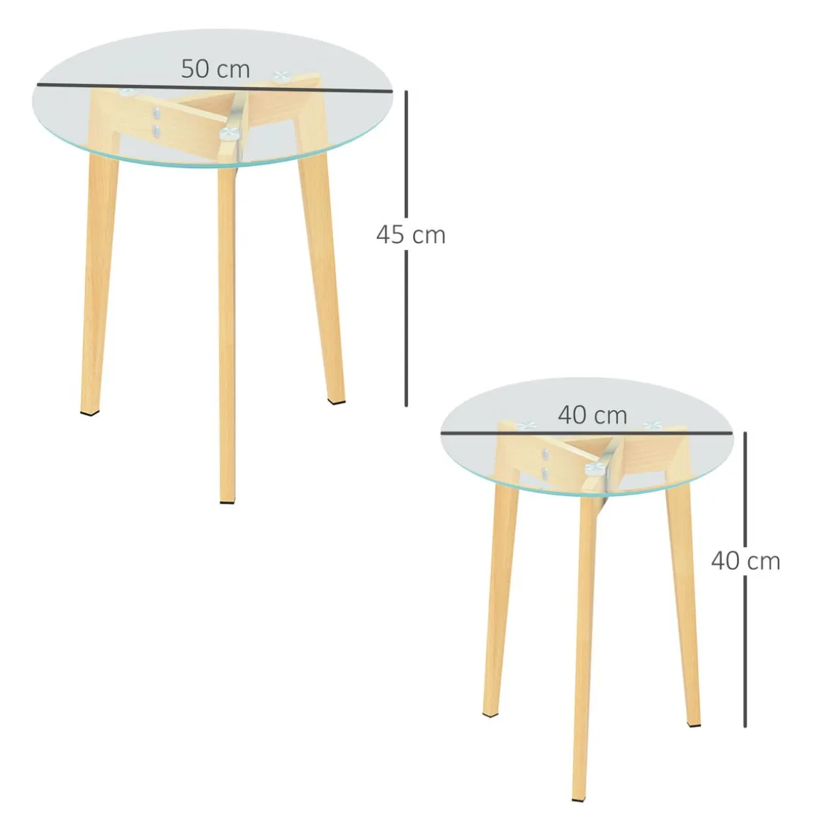 Set de 2 mesas auxiliares Primavera Homcom diseño fijo natural