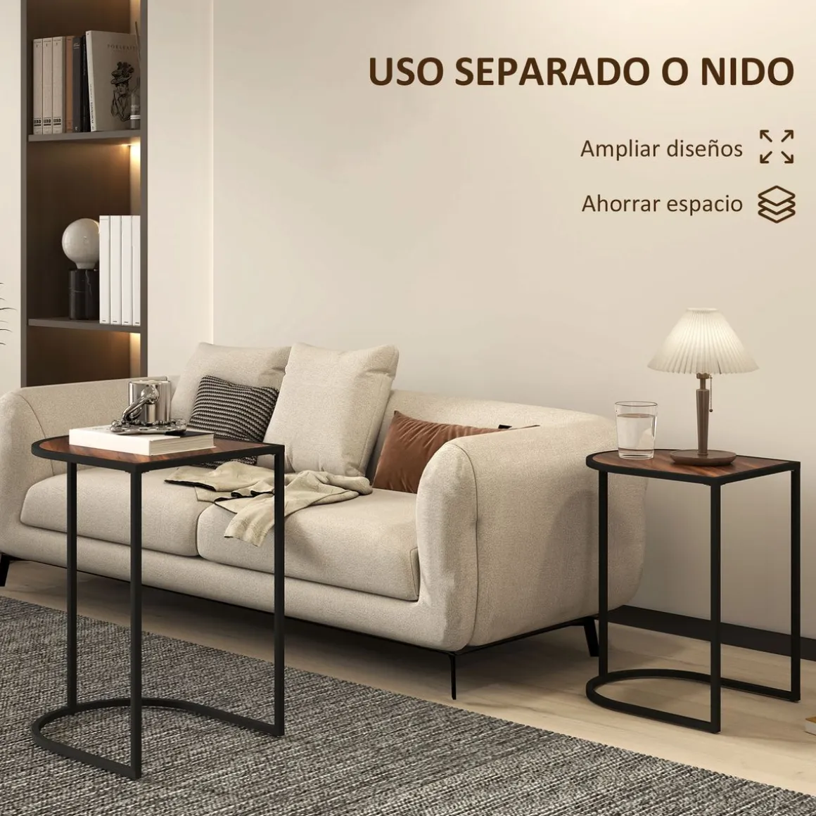 Set de 2 mesas auxiliares Castaño Homcom diseño fijo marrón oscuro