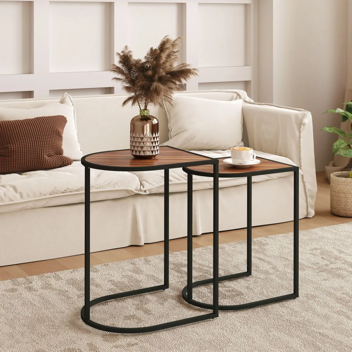 Set de 2 mesas auxiliares Castaño Homcom diseño fijo marrón oscuro