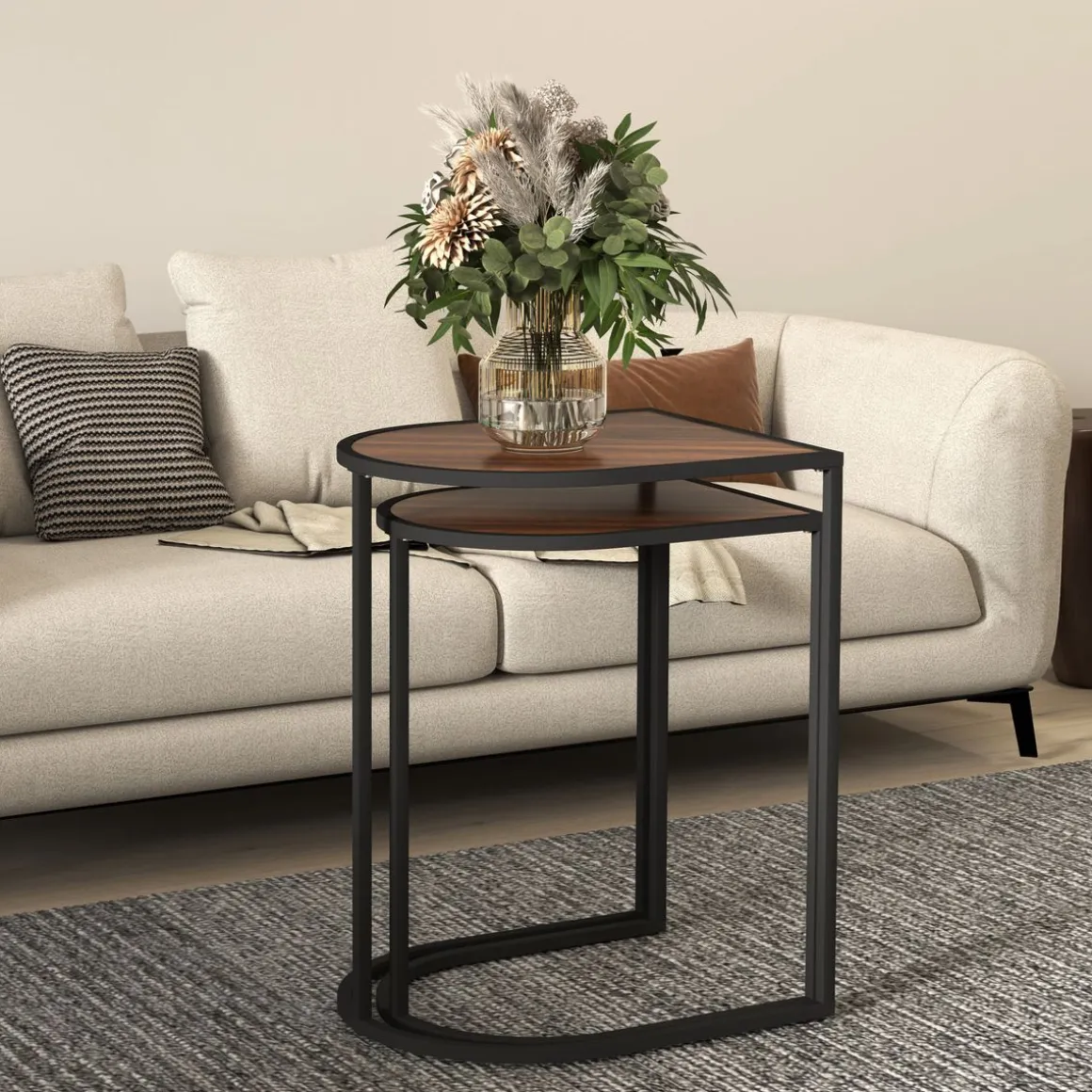 Set de 2 mesas auxiliares Castaño Homcom diseño fijo marrón oscuro