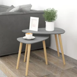 Set de 2 mesas auxiliares Bird Homcom gris/natural