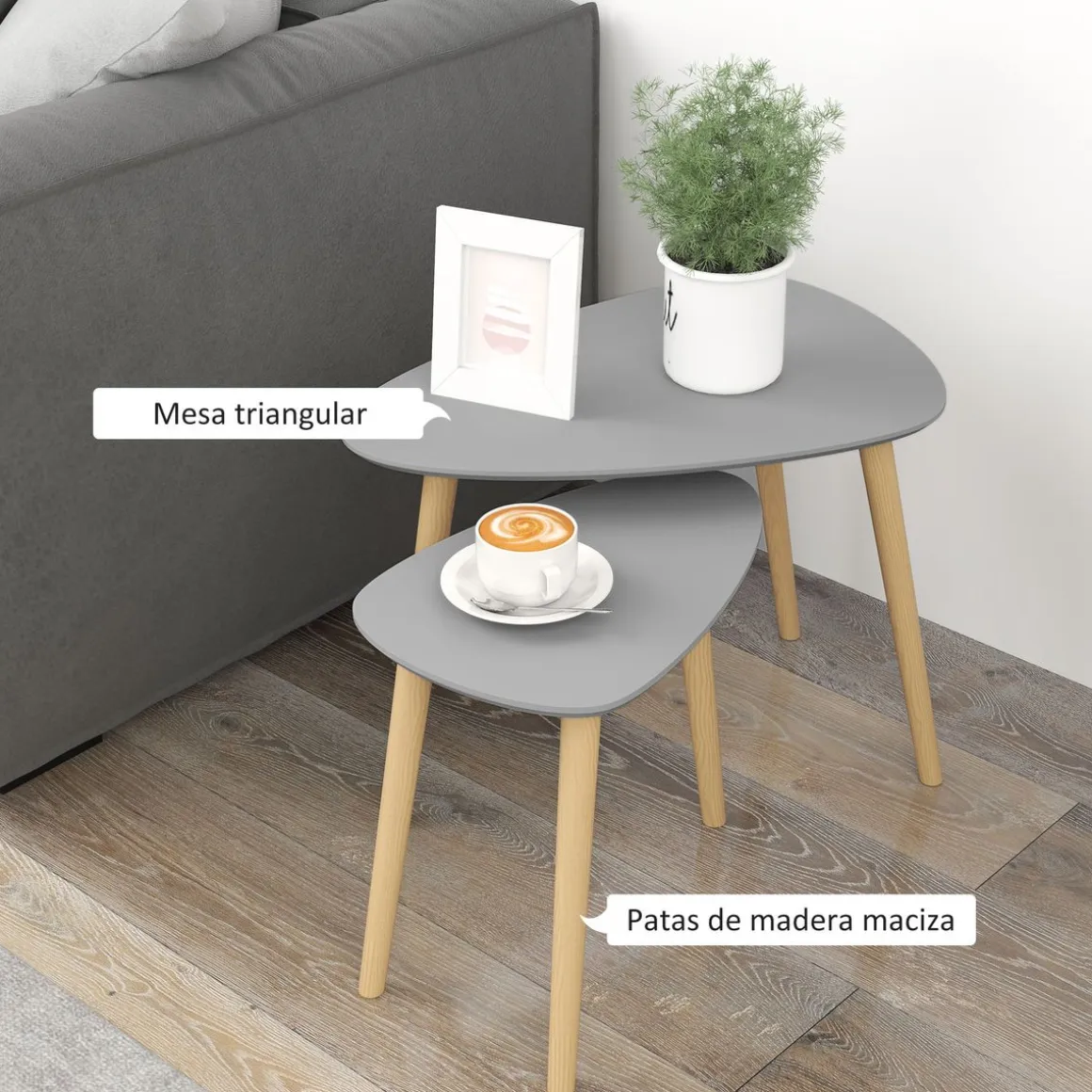 Set de 2 mesas auxiliares Bird Homcom gris/natural