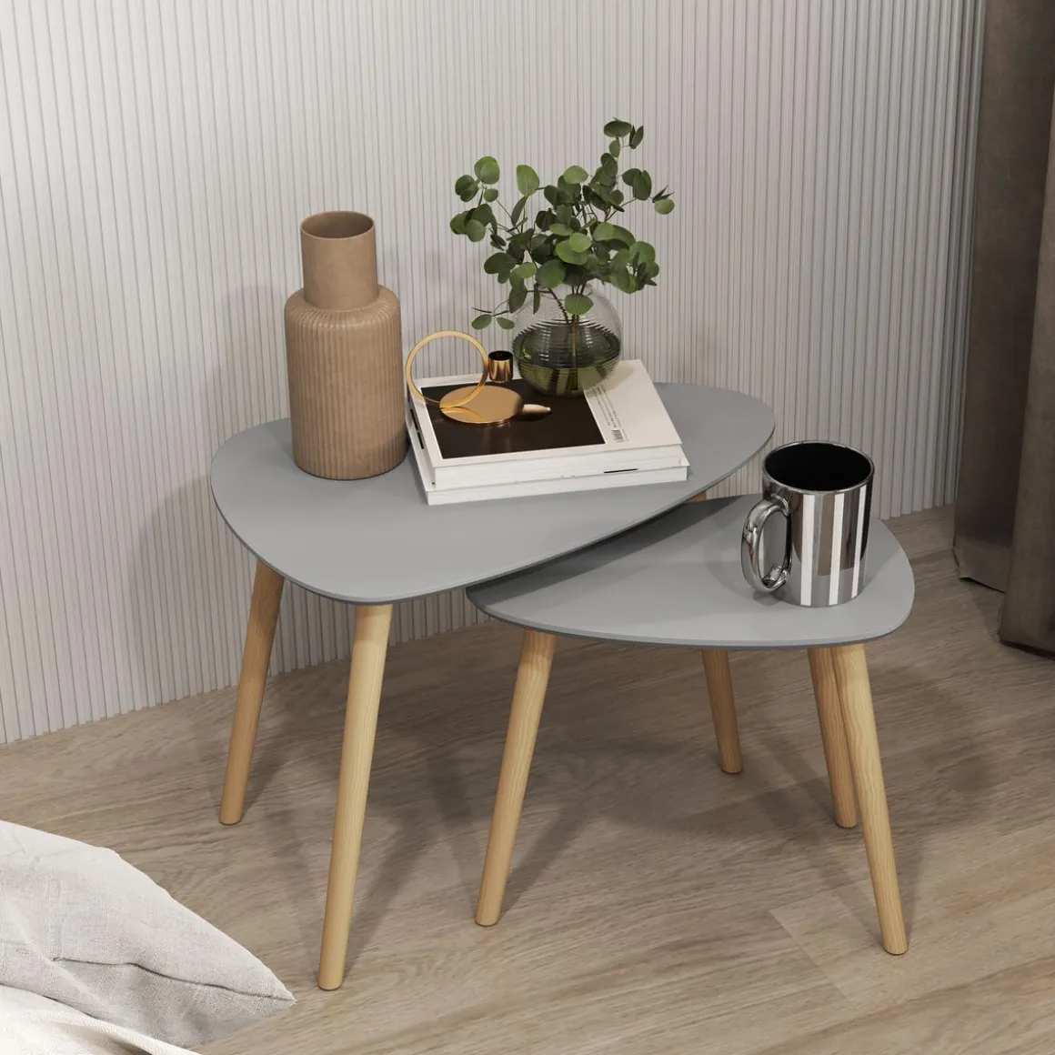 Set de 2 mesas auxiliares Bird Homcom gris/natural