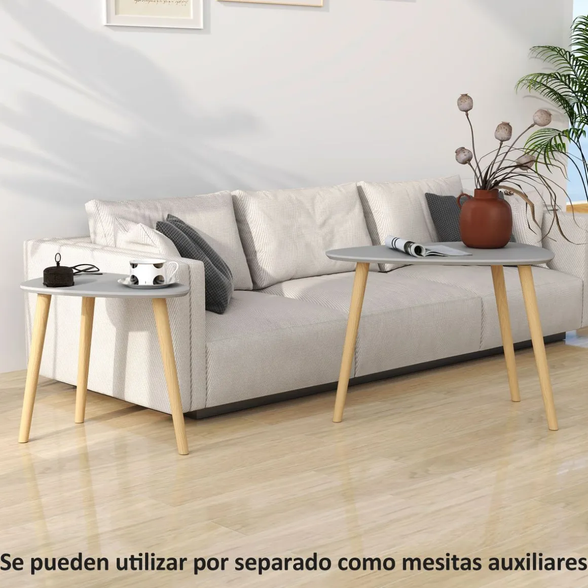 Set de 2 mesas auxiliares Bird Homcom gris/natural