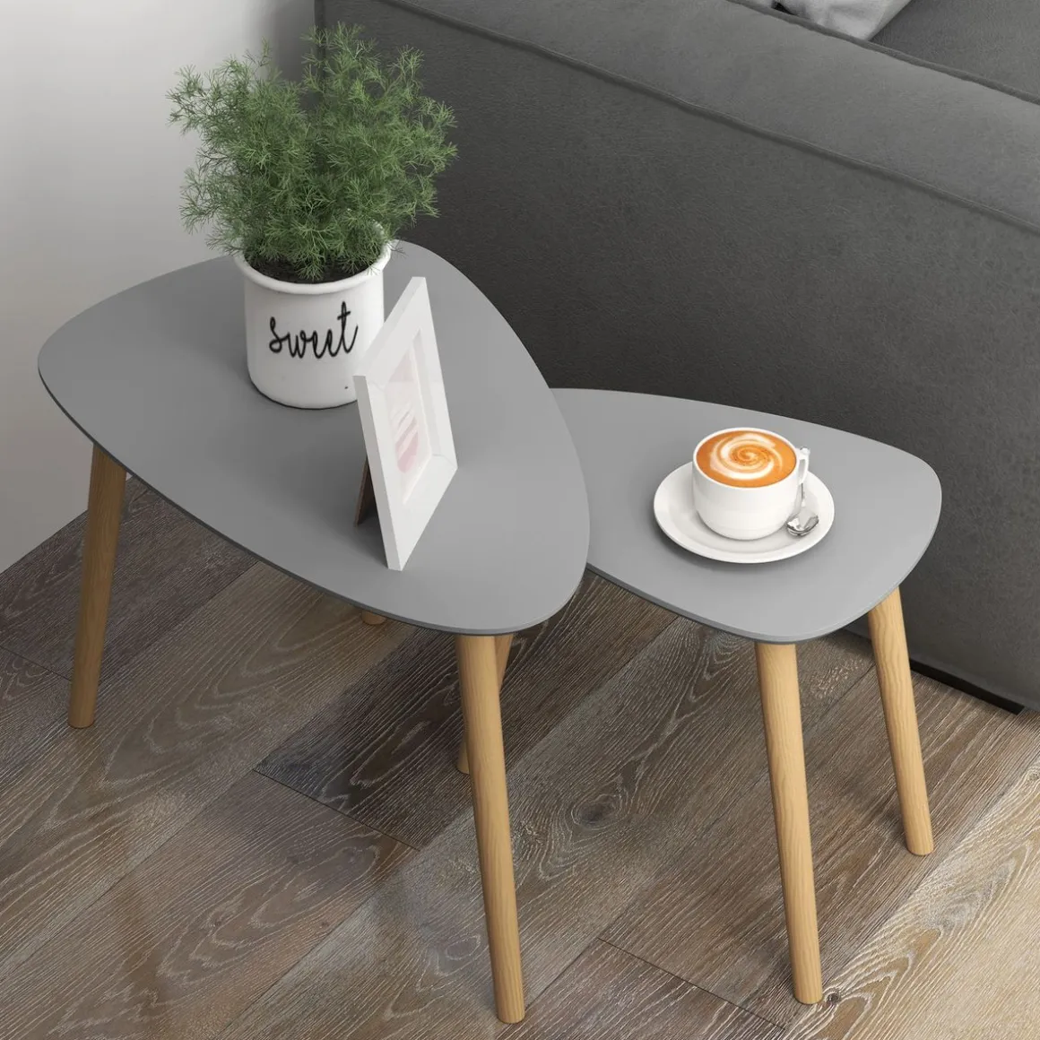 Set de 2 mesas auxiliares Bird Homcom gris/natural
