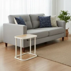 Set de 2 mesas auxiliares Curvi diseño fijo natural/blanco