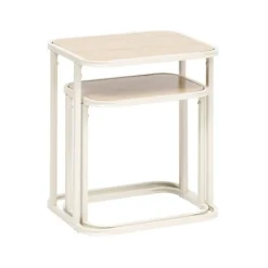 Set de 2 mesas auxiliares Curvi diseño fijo natural/blanco