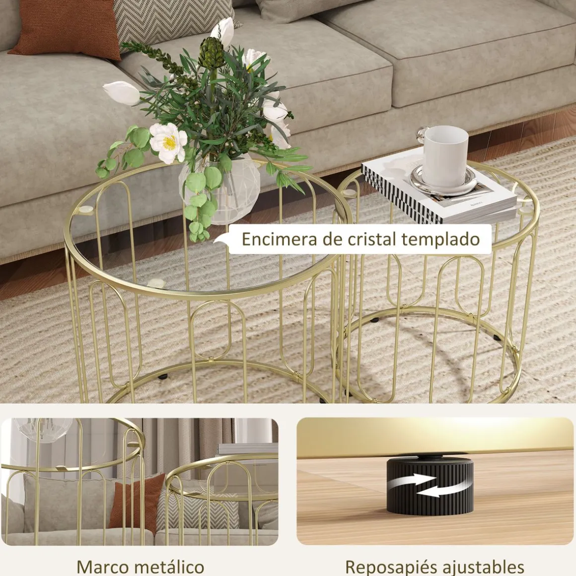 Set de 2 mesas auxiliares Viena Homcom dorado