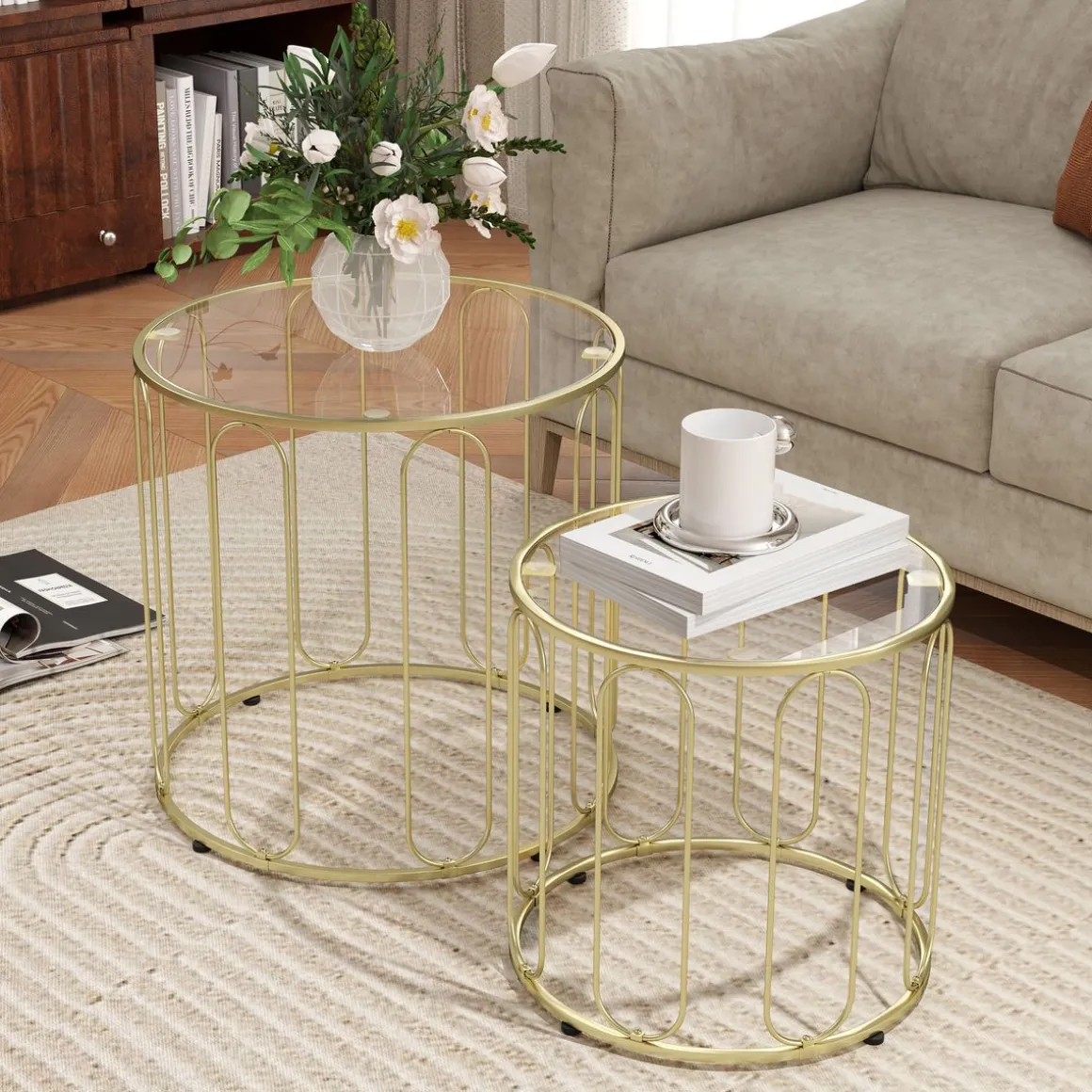 Set de 2 mesas auxiliares Viena Homcom dorado