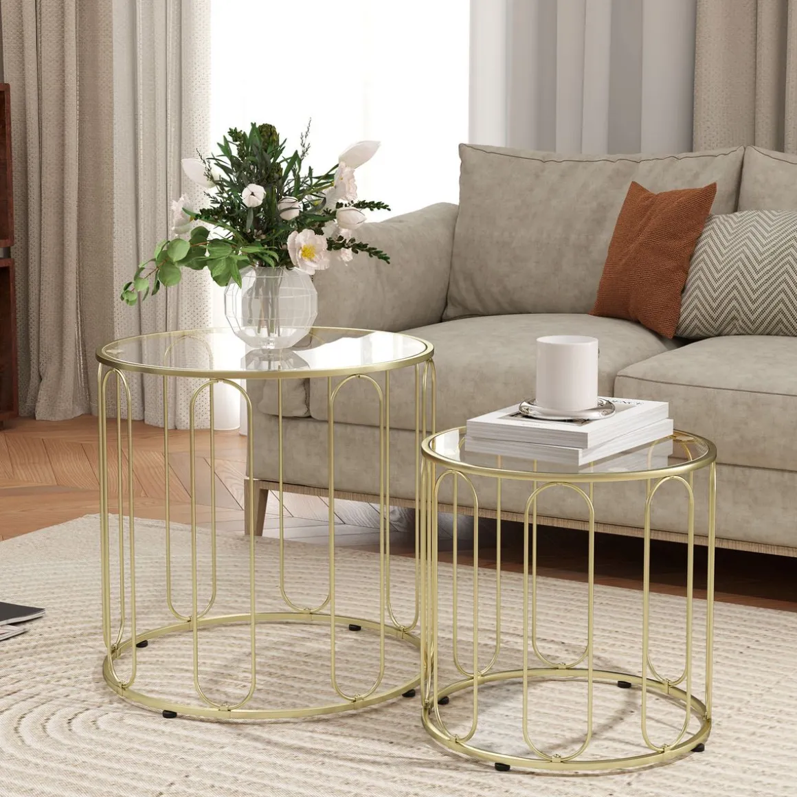 Set de 2 mesas auxiliares Viena Homcom dorado