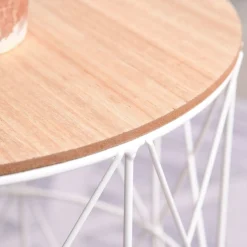 Set de 2 mesas auxiliares Ikko Homcom con tapa blanco/natural Ø40/Ø35 cm