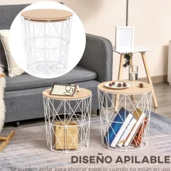 Set de 2 mesas auxiliares Ikko Homcom con tapa blanco/natural Ø40/Ø35 cm
