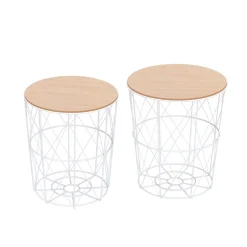 Set de 2 mesas auxiliares Ikko Homcom con tapa blanco/natural Ø40/Ø35 cm