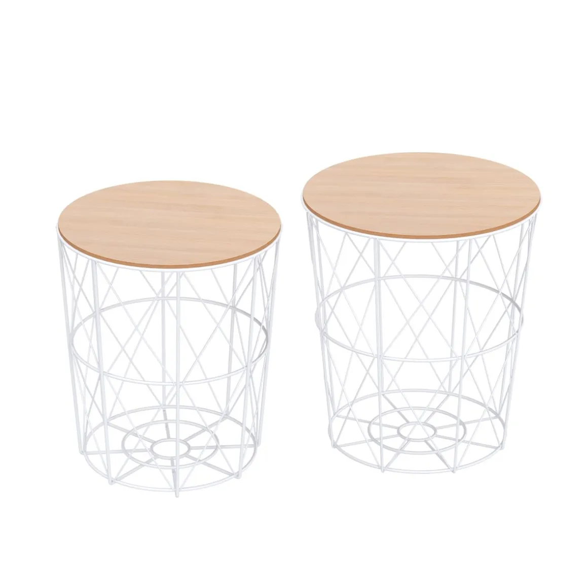 Set de 2 mesas auxiliares Ikko Homcom con tapa blanco/natural Ø40/Ø35 cm