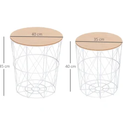 Set de 2 mesas auxiliares Ikko Homcom con tapa blanco/natural Ø40/Ø35 cm