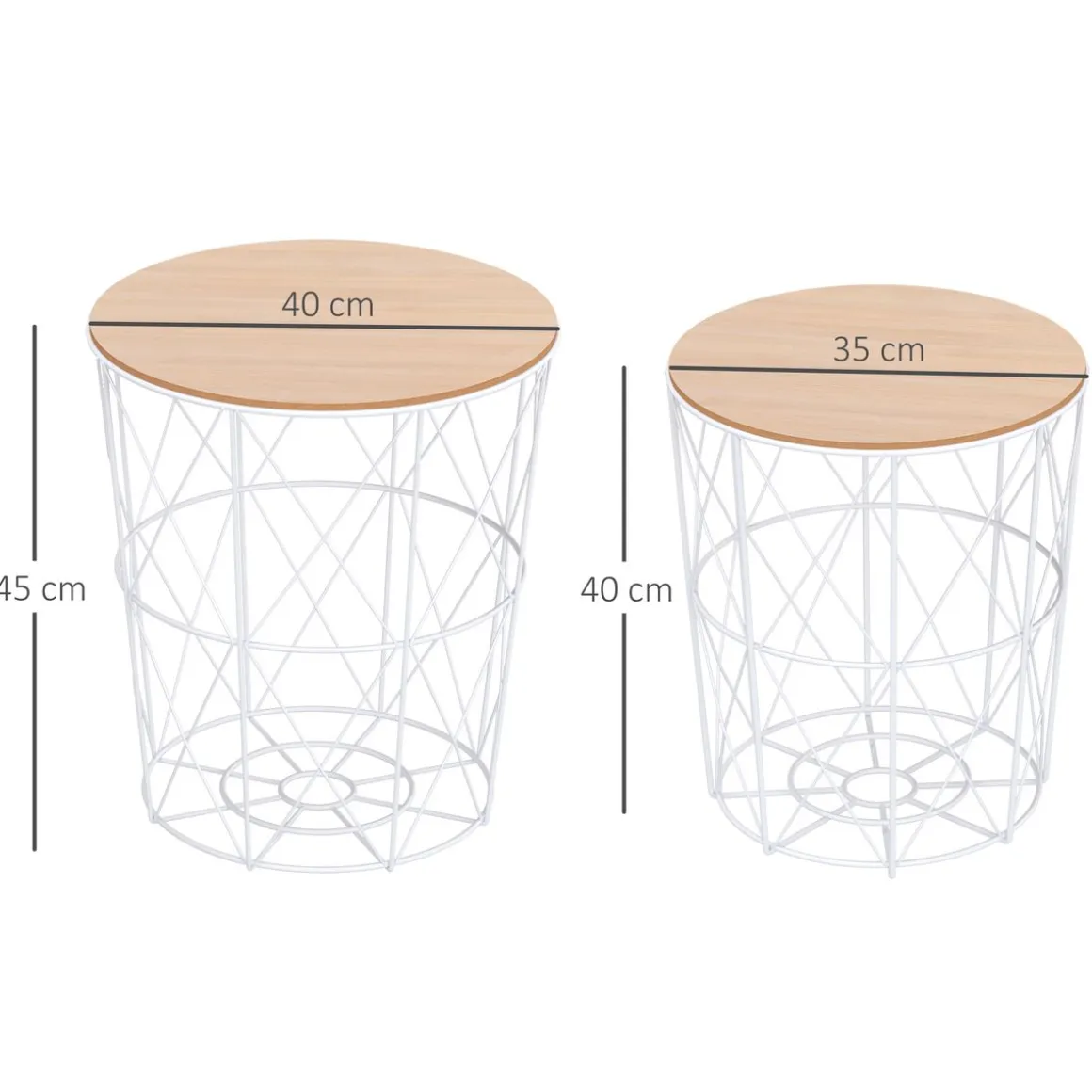 Set de 2 mesas auxiliares Ikko Homcom con tapa blanco/natural Ø40/Ø35 cm