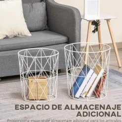 Set de 2 mesas auxiliares Ikko Homcom con tapa blanco/natural Ø40/Ø35 cm
