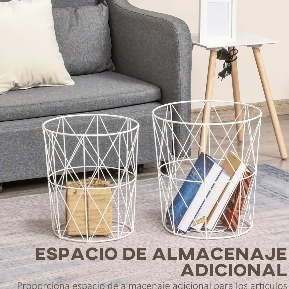 Set de 2 mesas auxiliares Ikko Homcom con tapa blanco/natural Ø40/Ø35 cm