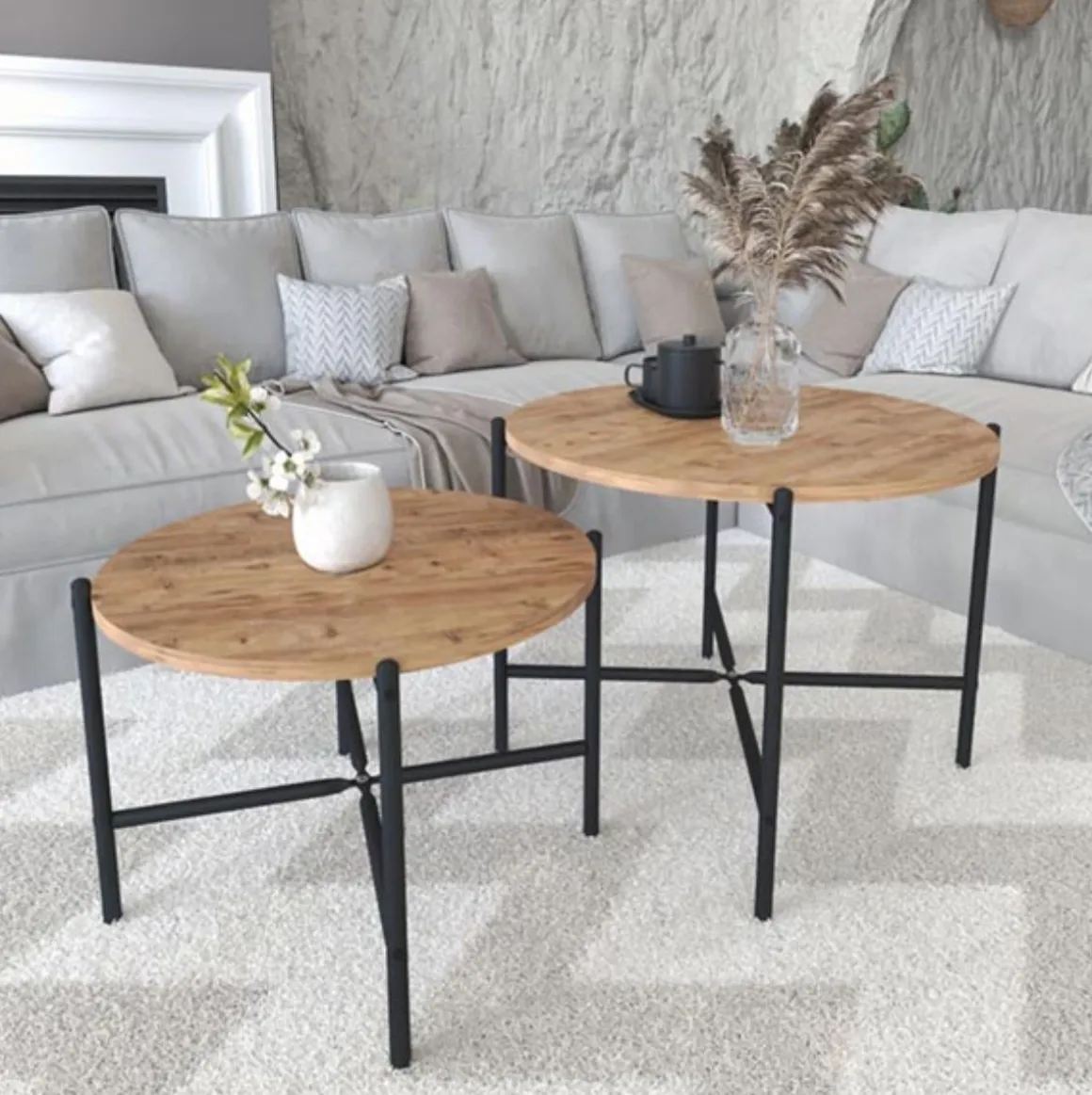Set de 2 mesas de centro Rumba diseño fijo natural/negro