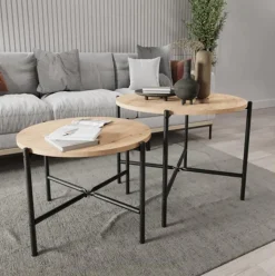 Set de 2 mesas de centro Rumba diseño fijo natural/negro