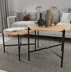 Set de 2 mesas de centro Rumba diseño fijo natural/negro