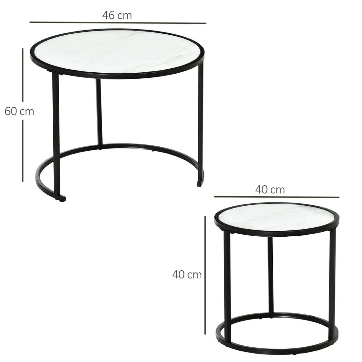 Set de 2 mesas nido Mahaena Homcom tapa efecto mármol blanco