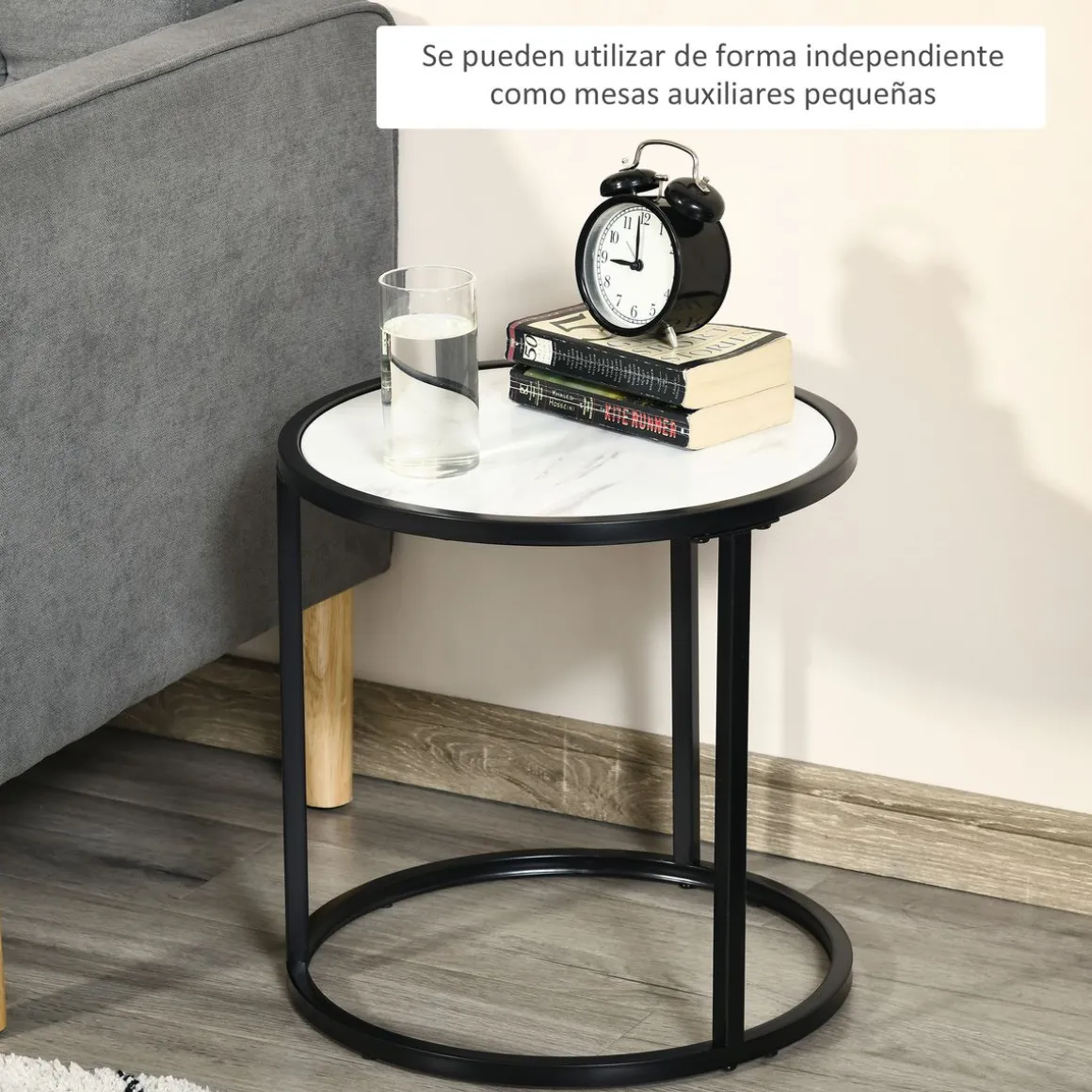 Set de 2 mesas nido Mahaena Homcom tapa efecto mármol blanco