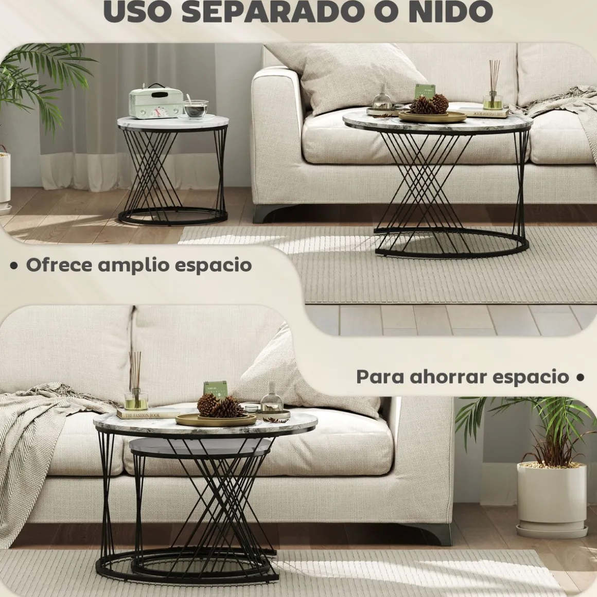 Set de 2 mesas nido Siri Homcom diseño redondo gris/negro