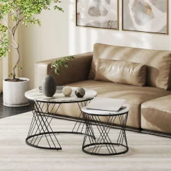 Set de 2 mesas nido Siri Homcom diseño redondo gris/negro