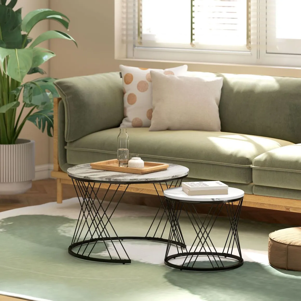 Set de 2 mesas nido Siri Homcom diseño redondo gris/negro