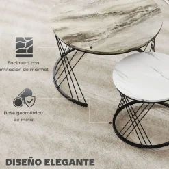 Set de 2 mesas nido Siri Homcom diseño redondo gris/negro