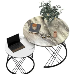 Set de 2 mesas nido Siri Homcom diseño redondo gris/negro