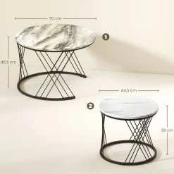 Set de 2 mesas nido Siri Homcom diseño redondo gris/negro