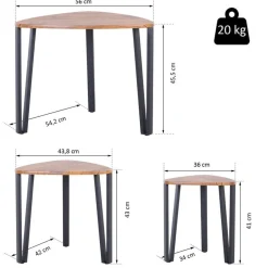 Set de 3 mesitas Homcom diseño nido madera/negro