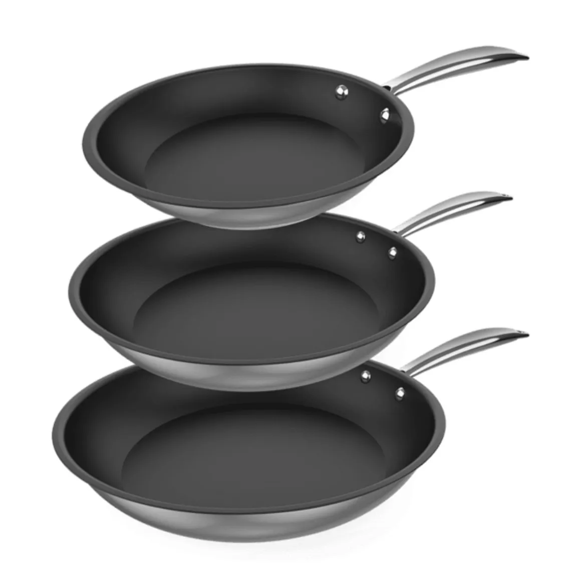 Set de 3 sartenes Cecotec Polka Classy 20-24-28 Bucket Steel acero inoxidable negro Ø20/Ø24/Ø28 cm
